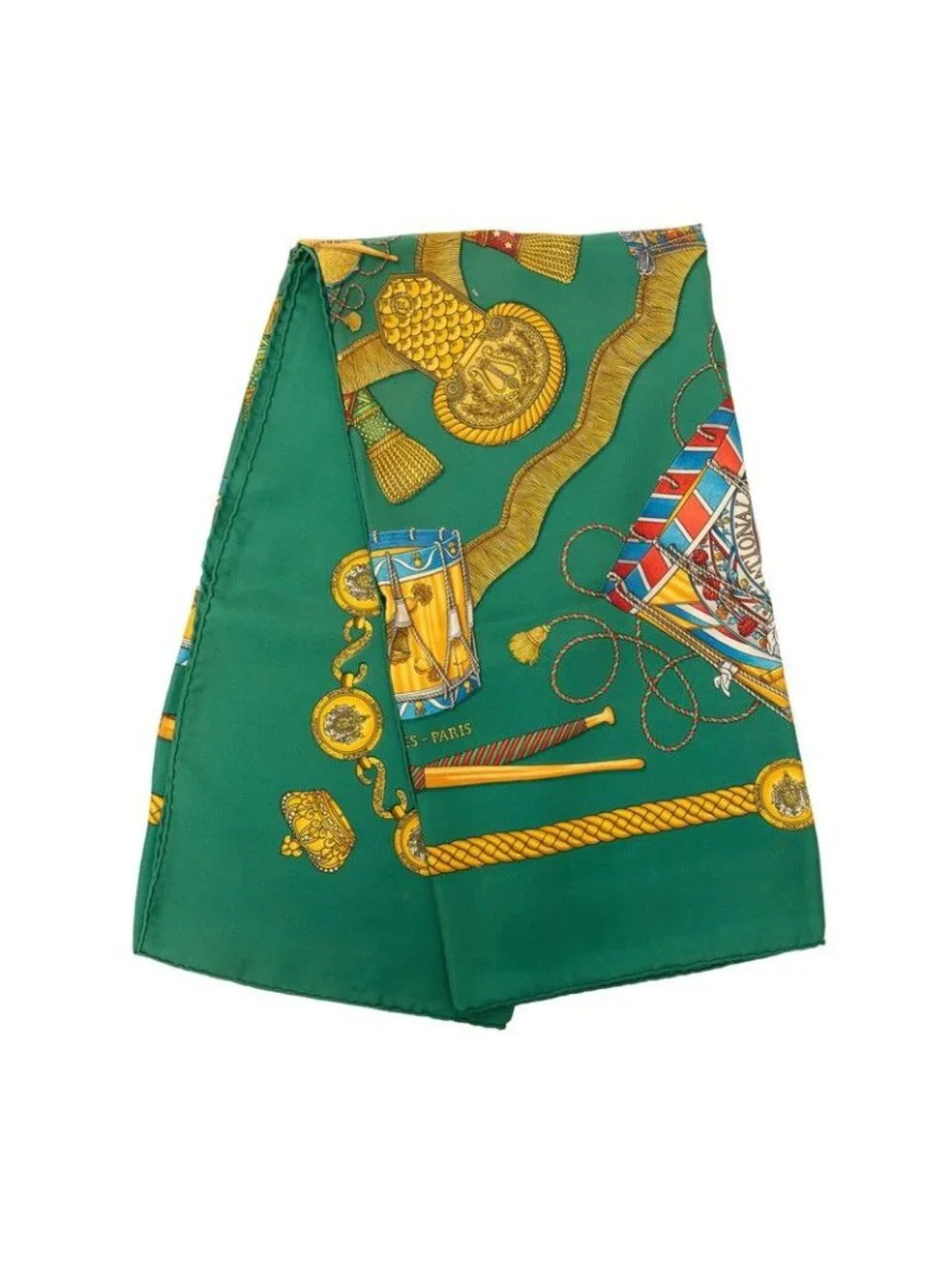 Hermes Carre 90 les Tambours Drum Scarf Green Multicolor Silk